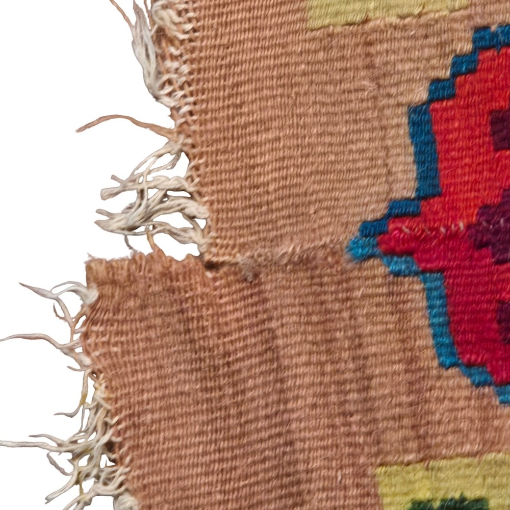 Vintage Handwoven Kilim Rug Floral Medallion Turquoise Tan Boho Flatweave Fringe - Picture 9 of 16